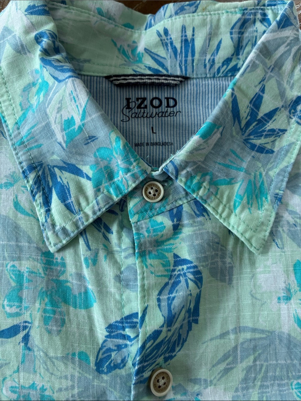 Izod Mint Green and Blue Floral Button-Down Shirt